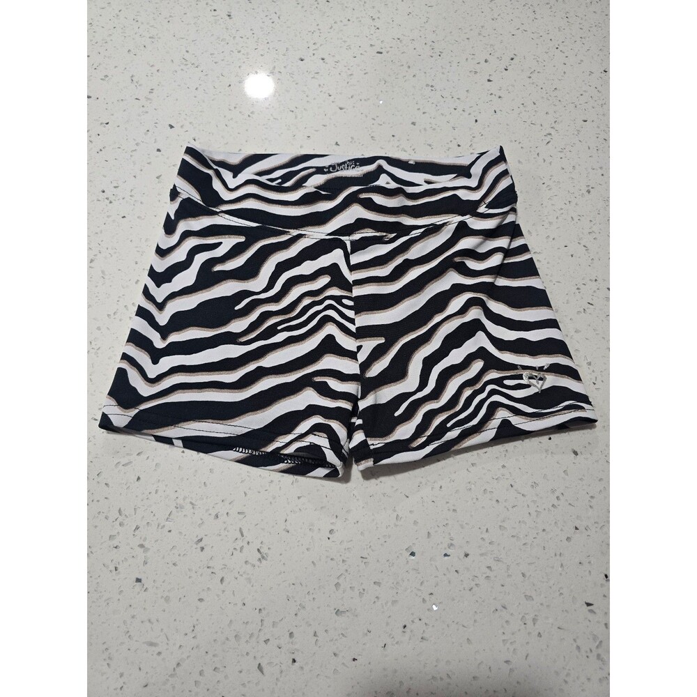 Justice Girls Shorts Size 7 Zebra Print Black White Stretch Athletic Shorts